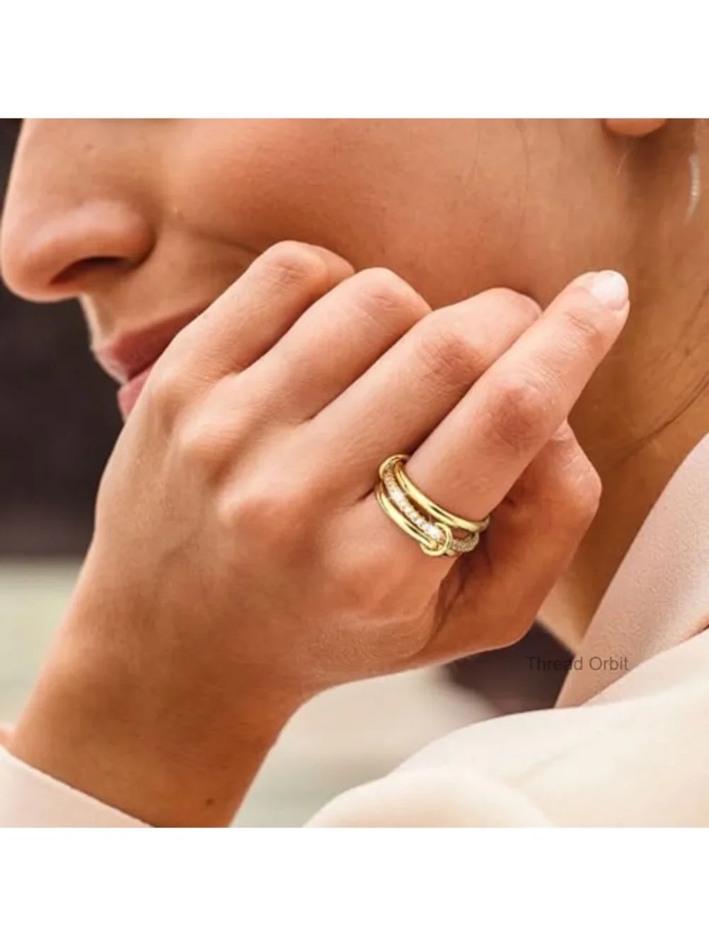 18K Gold Plated Stackable Rings Set with Cubic Zirconia Interlocked Bands